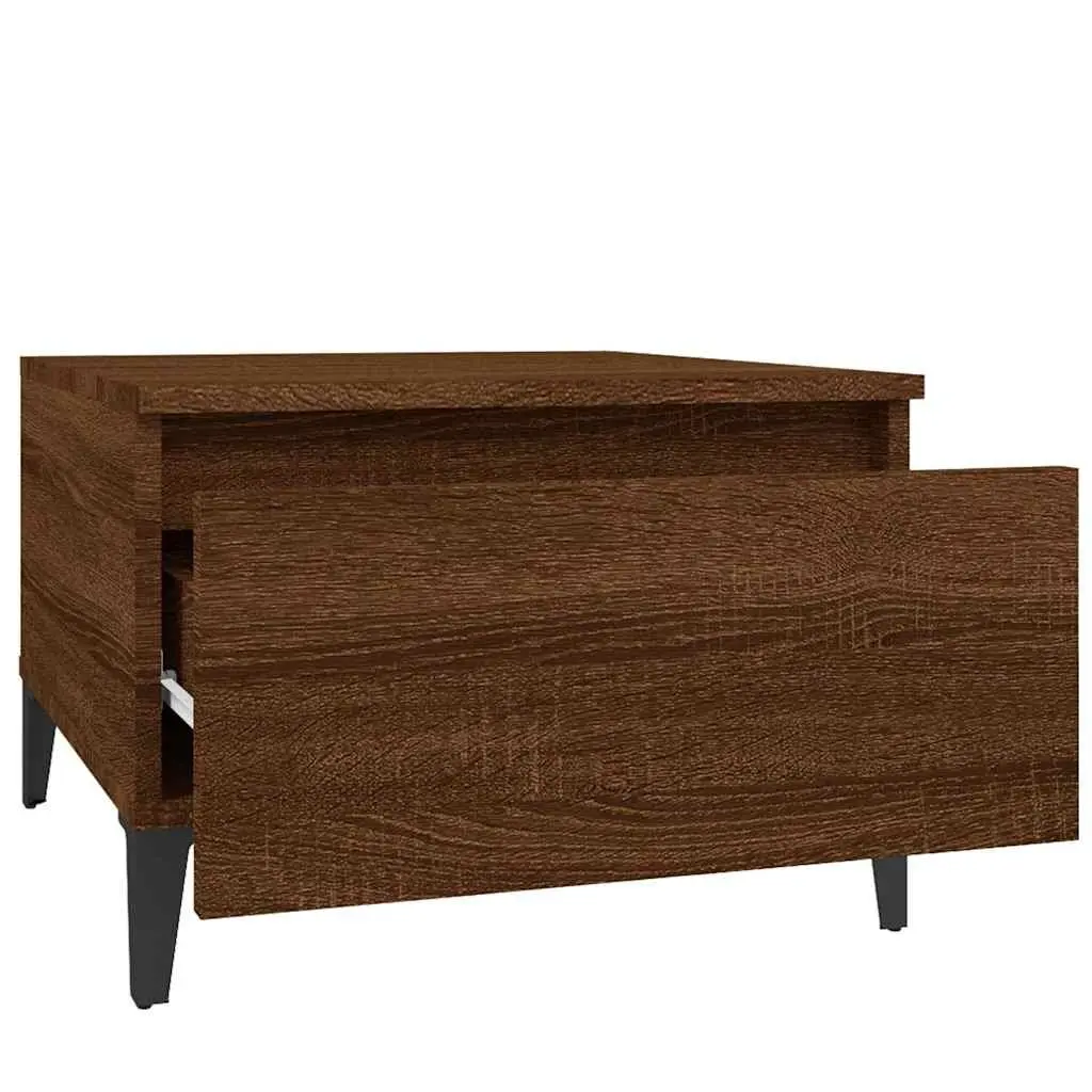 End Tables Engineered Wood Brown Oak Industrial 2 Piece Side Table with Drawer Storage