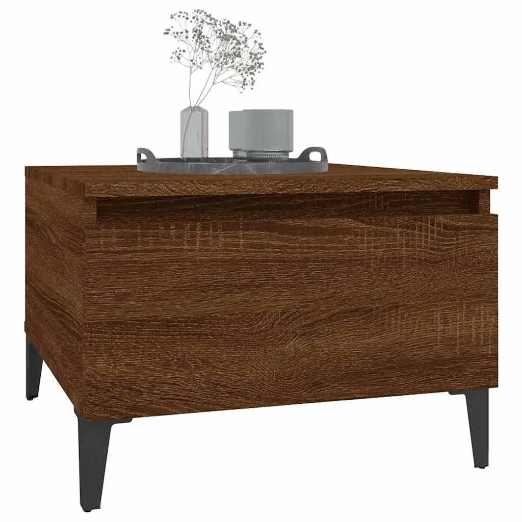 End Tables Engineered Wood Brown Oak Industrial 2 Piece Side Table with Drawer Storage