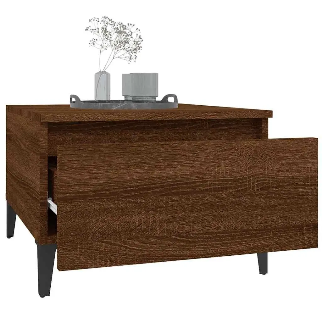 End Tables Engineered Wood Brown Oak Industrial 2 Piece Side Table with Drawer Storage