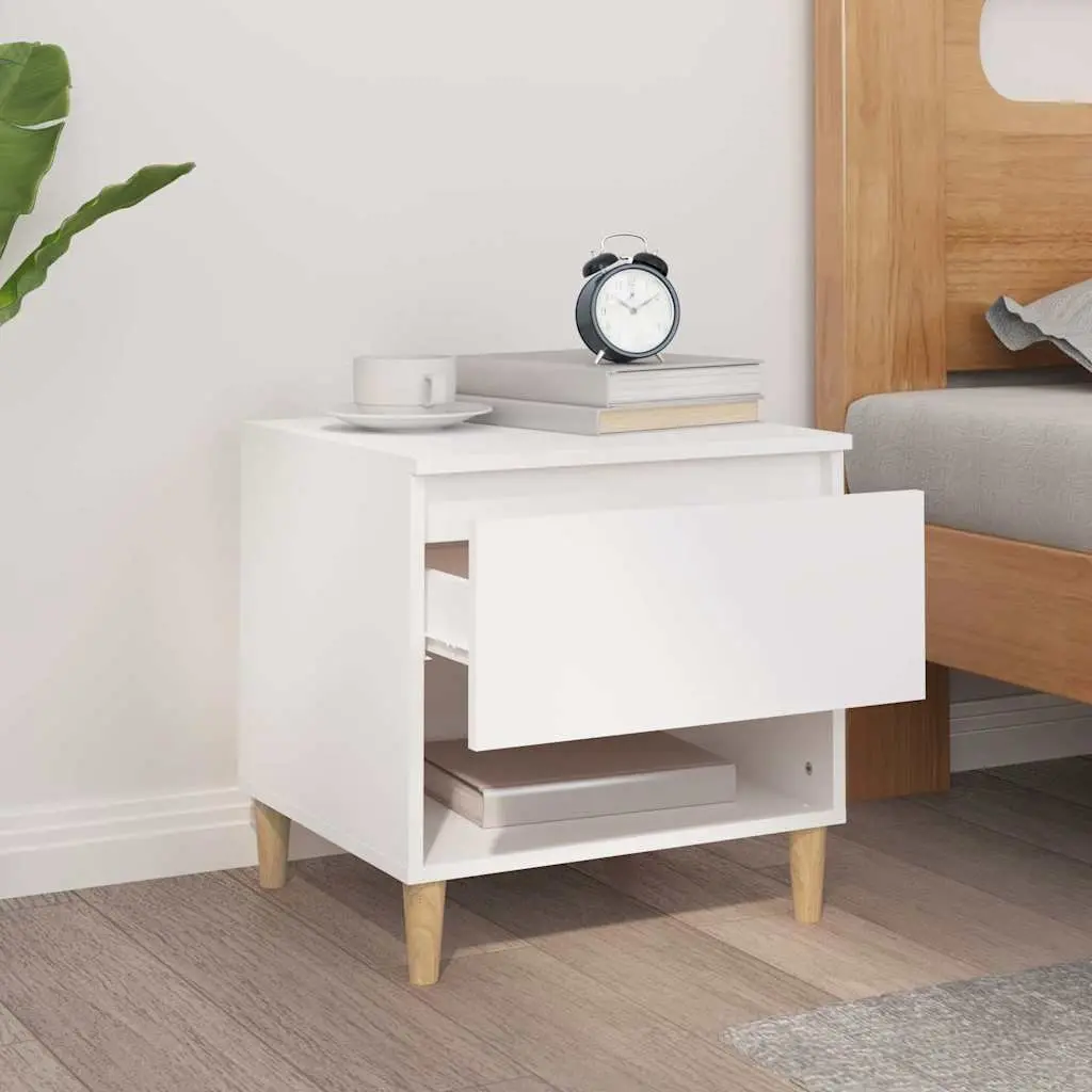 Bedside Table Engineered Wood 50x46x50 cm White Nightstand