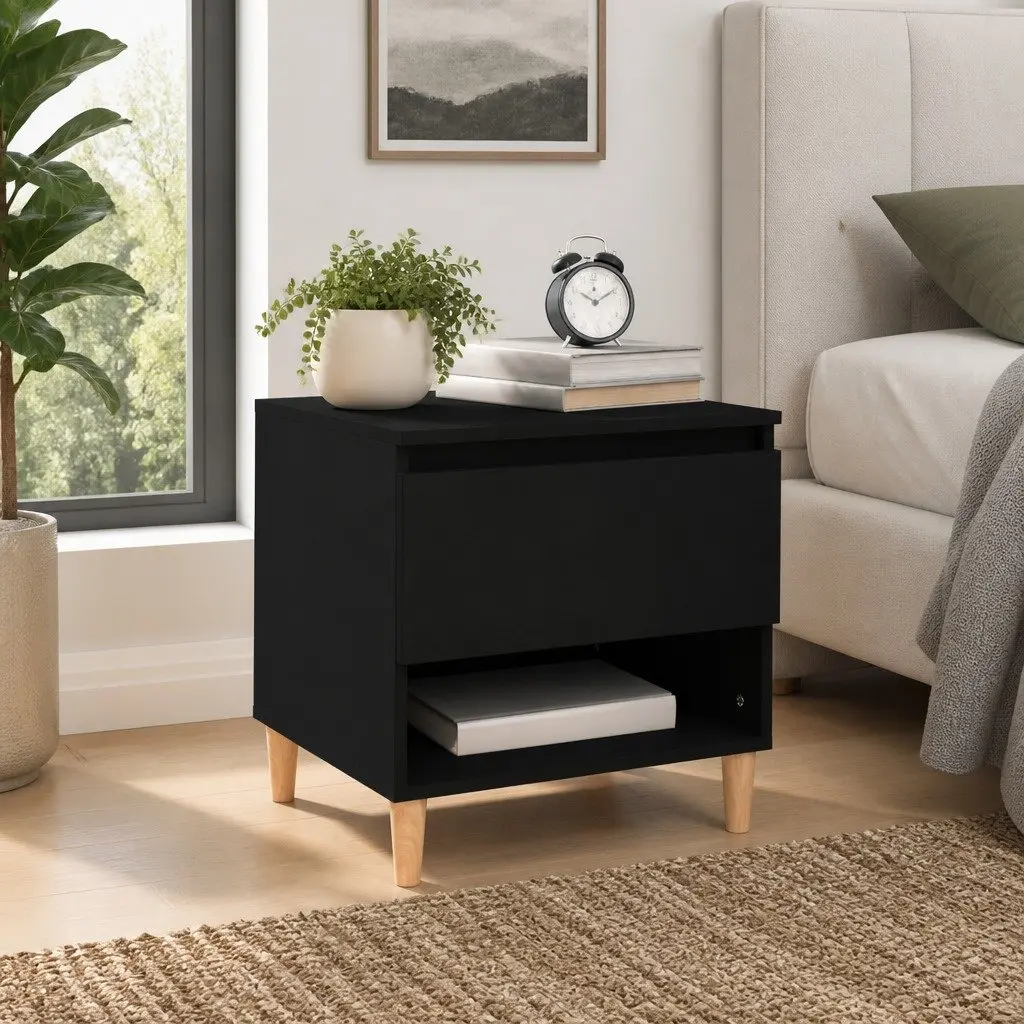 Black Engineered Wood Bedside Table Nightstand 50x46x50cm Storage Cabinet