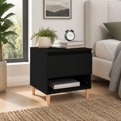 Bedside Table Black Engineered Wood Nightstand Side Storage Cabinet 50x46x50cm