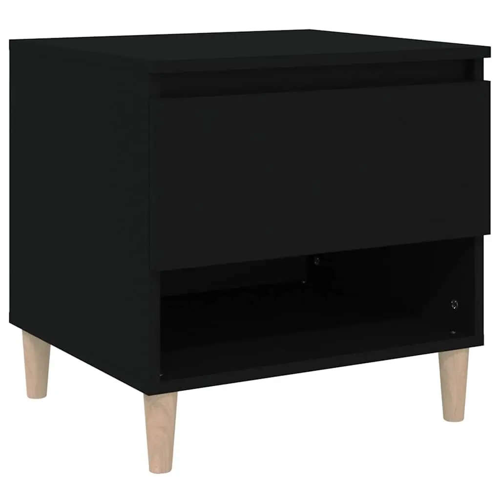 Black Engineered Wood Bedside Table Nightstand 50x46x50cm Storage Cabinet