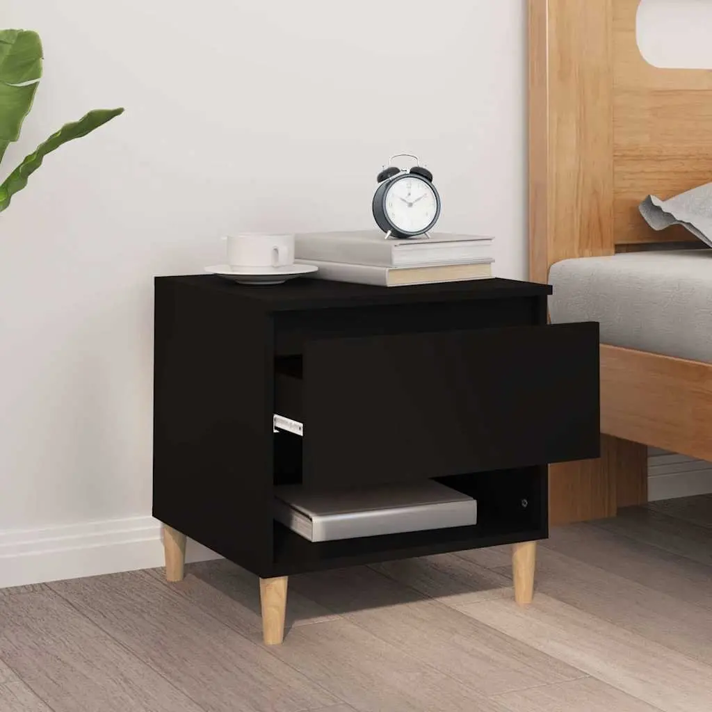Black Engineered Wood Bedside Table Nightstand 50x46x50cm Storage Cabinet