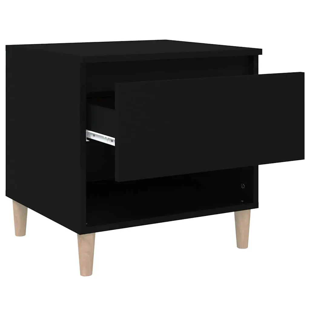 Black Engineered Wood Bedside Table Nightstand 50x46x50cm Storage Cabinet
