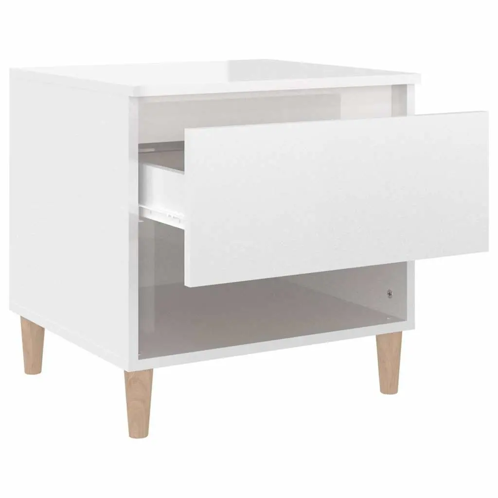 Bedside Storage Cabinet Engineered Wood White High Gloss Modern Nightstand 50cm