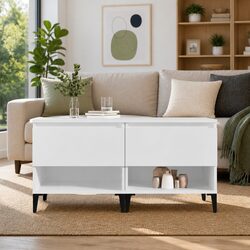 2-Piece White Side Tables with Compartment and Drawer