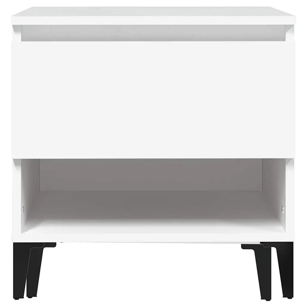 2 Piece Side Tables White Engineered Wood with Storage Drawer and Metal Feet 50x46x50cm
