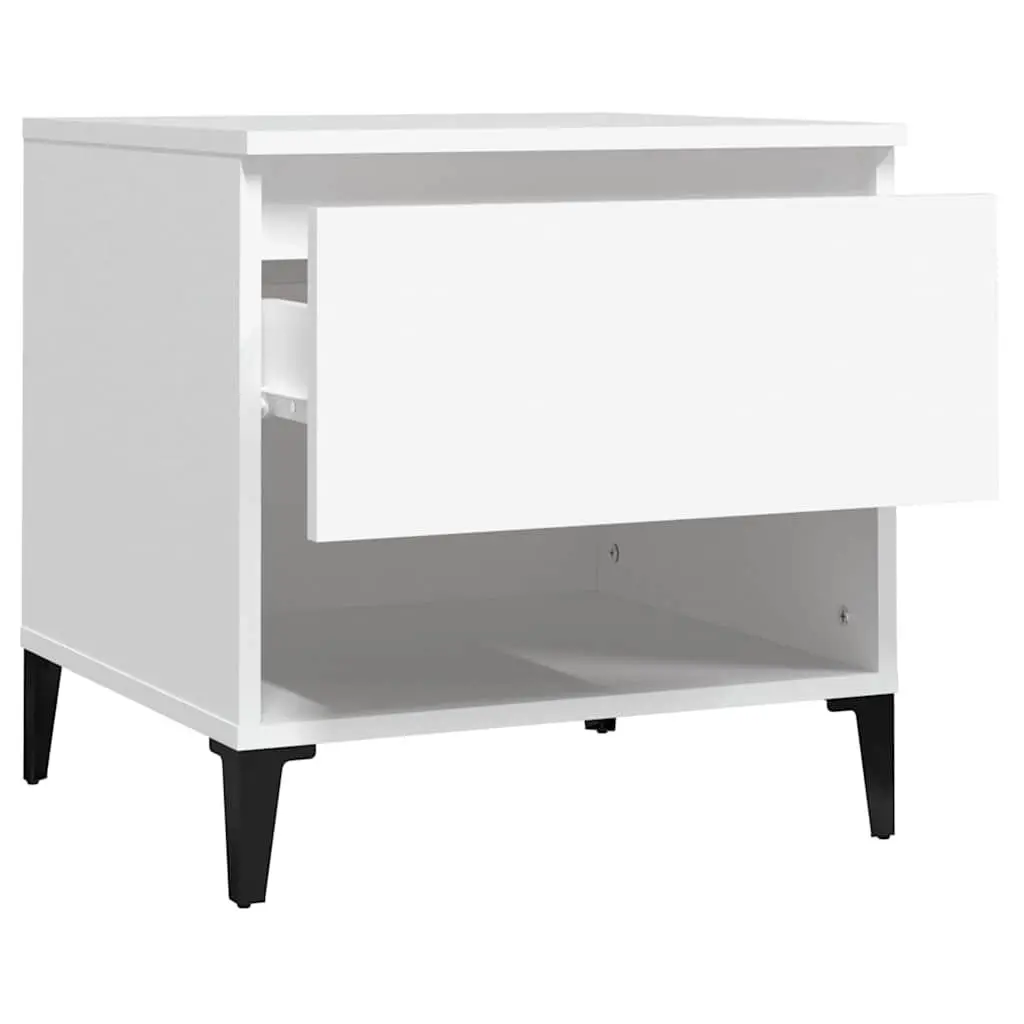 2 Piece Side Tables White Engineered Wood with Storage Drawer and Metal Feet 50x46x50cm