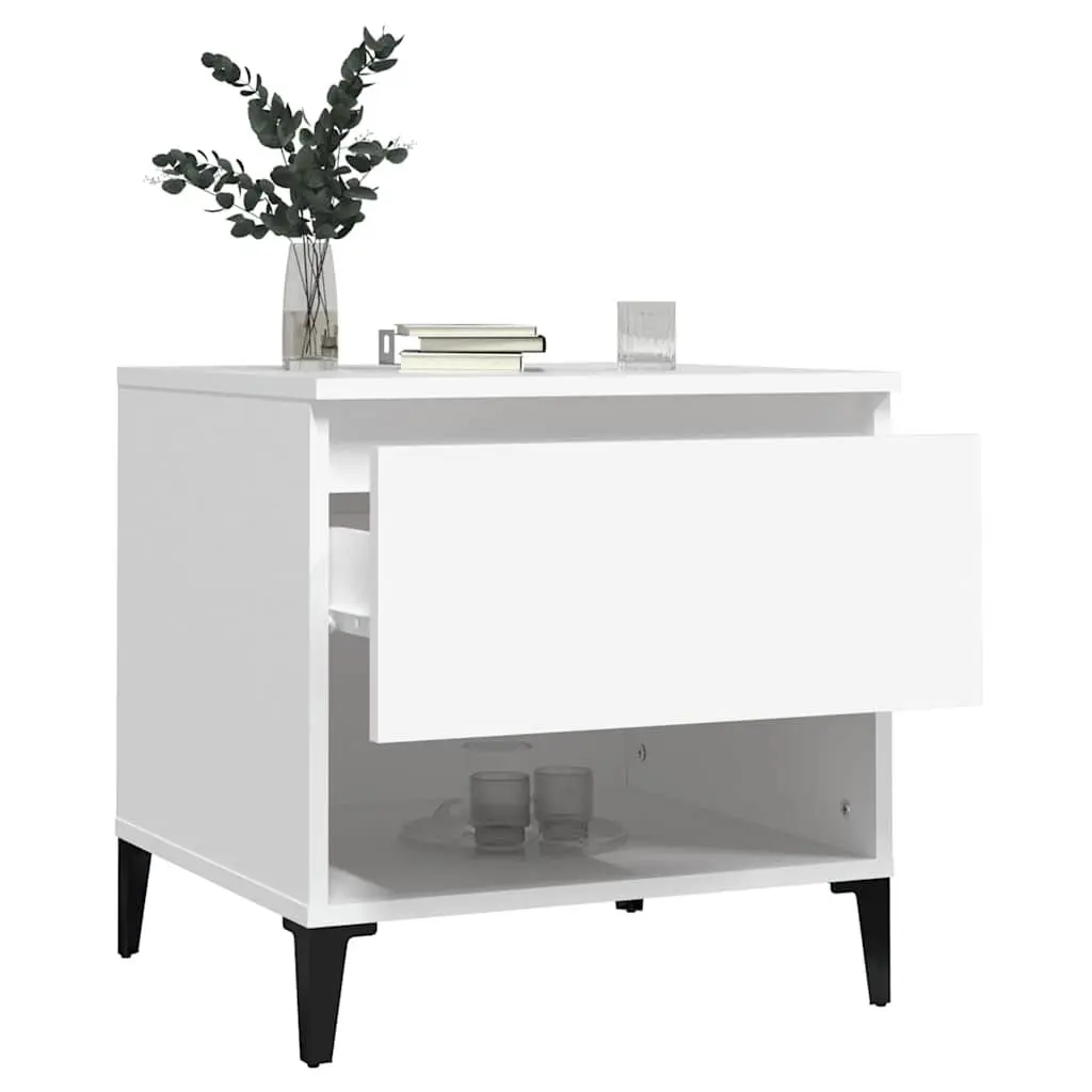 2 Piece Side Tables White Engineered Wood with Storage Drawer and Metal Feet 50x46x50cm