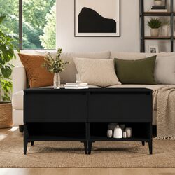 End Tables 2 pcs Black Side Tables with Storage Drawer Compartment Industrial