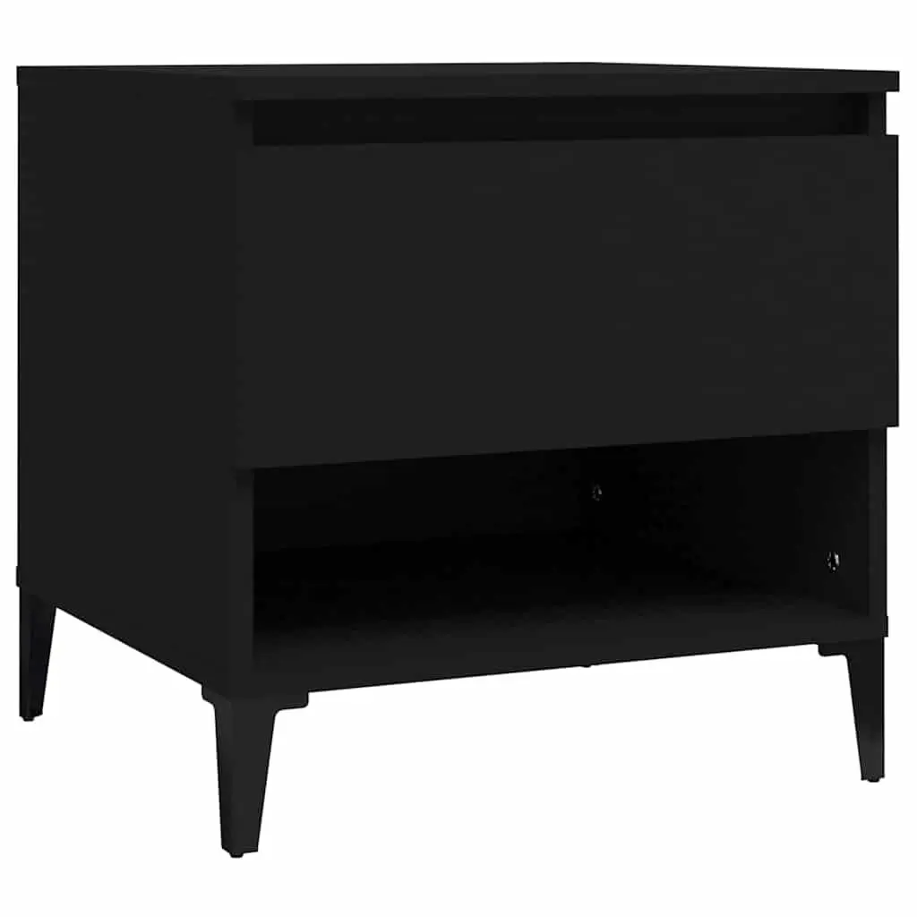 End Tables Engineered Wood 50W x 46D x 50H cm Black 2 Piece with Storage Drawer Compartment Industrial