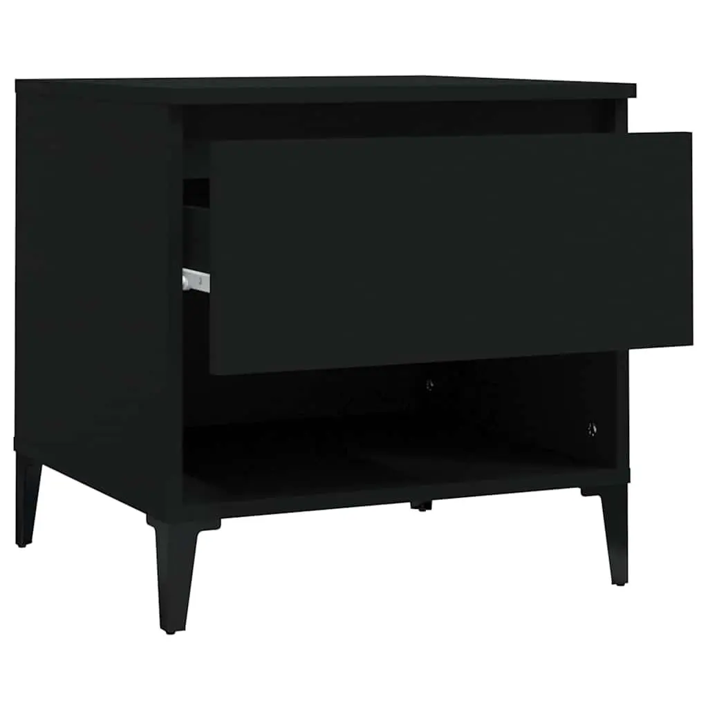 End Tables Engineered Wood 50W x 46D x 50H cm Black 2 Piece with Storage Drawer Compartment Industrial