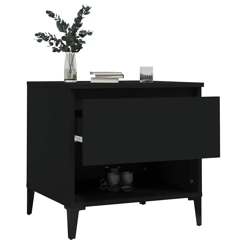 End Tables Engineered Wood 50W x 46D x 50H cm Black 2 Piece with Storage Drawer Compartment Industrial