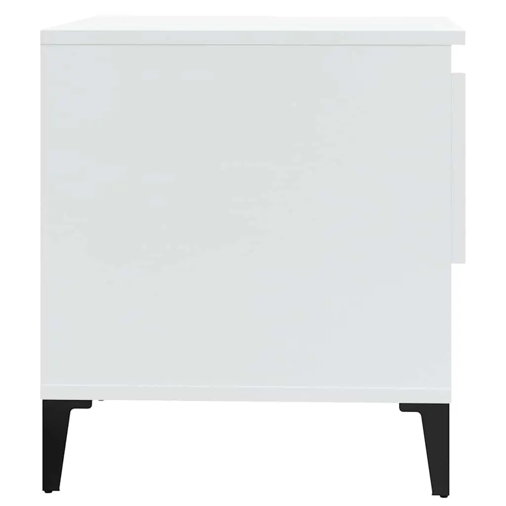 End Table Engineered Wood 50cm White High Gloss Storage Drawer Compartment