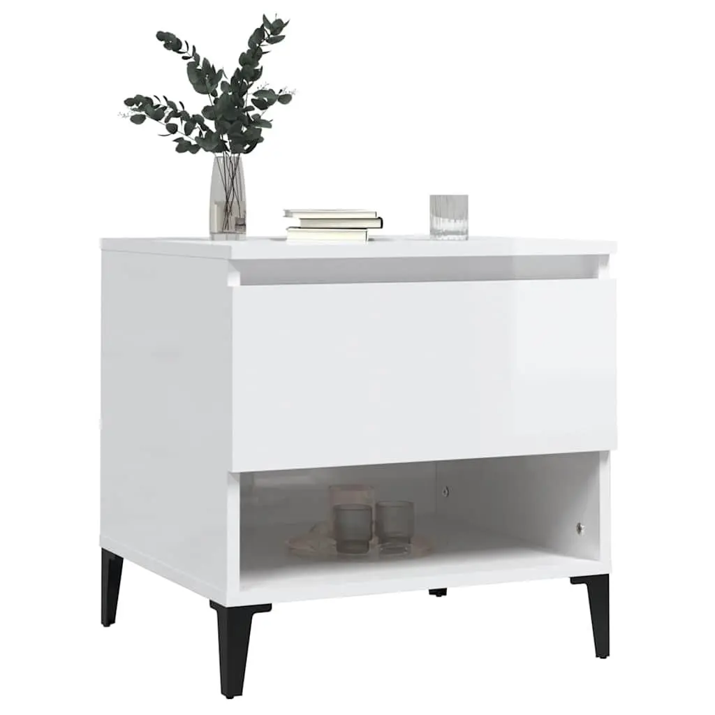 End Table Engineered Wood 50cm White High Gloss Storage Drawer Compartment