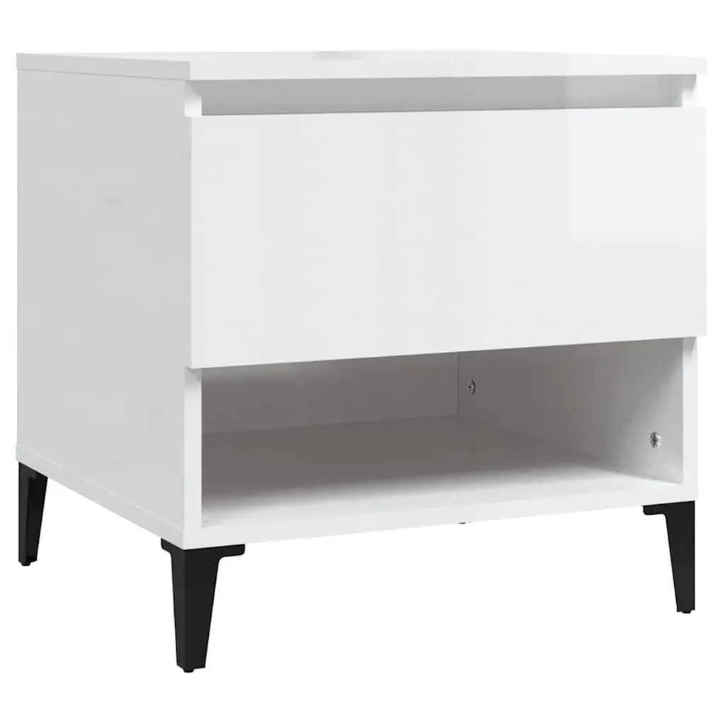 End Tables Engineered Wood 50x46x50cm White High Gloss 2 Pieces with Drawer and Compartment