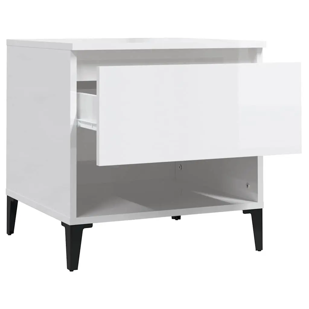End Tables Engineered Wood 50x46x50cm White High Gloss 2 Pieces with Drawer and Compartment