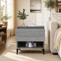 End Table Grey Side Table with Storage Drawer Compartment Industrial Design