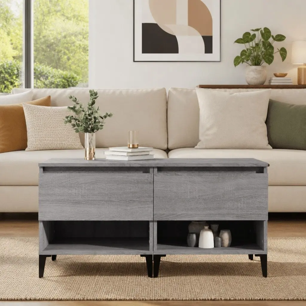 End Tables Engineered Wood Grey 50 x 46 x 50 cm 2 pcs Industrial Style with Drawer Storage Compartment