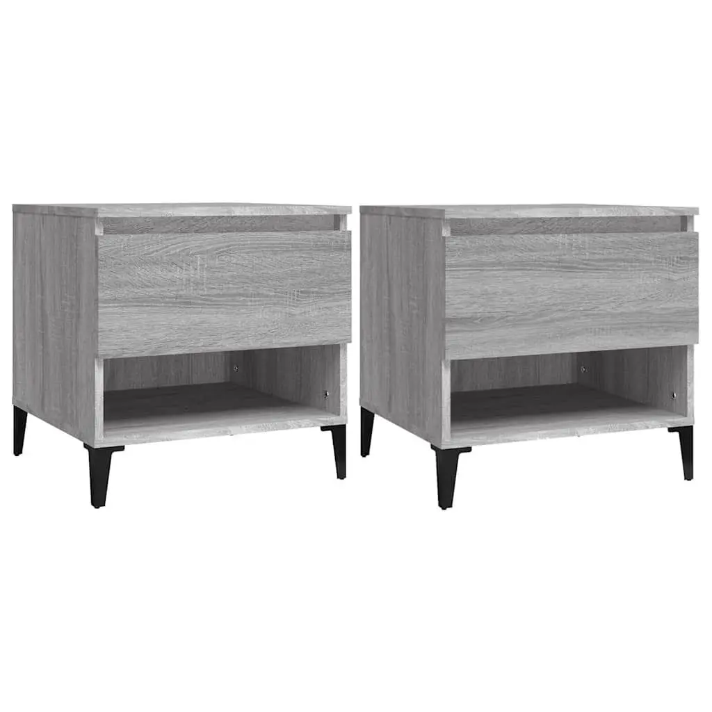 End Tables Engineered Wood Grey 50 x 46 x 50 cm 2 pcs Industrial Style with Drawer Storage Compartment