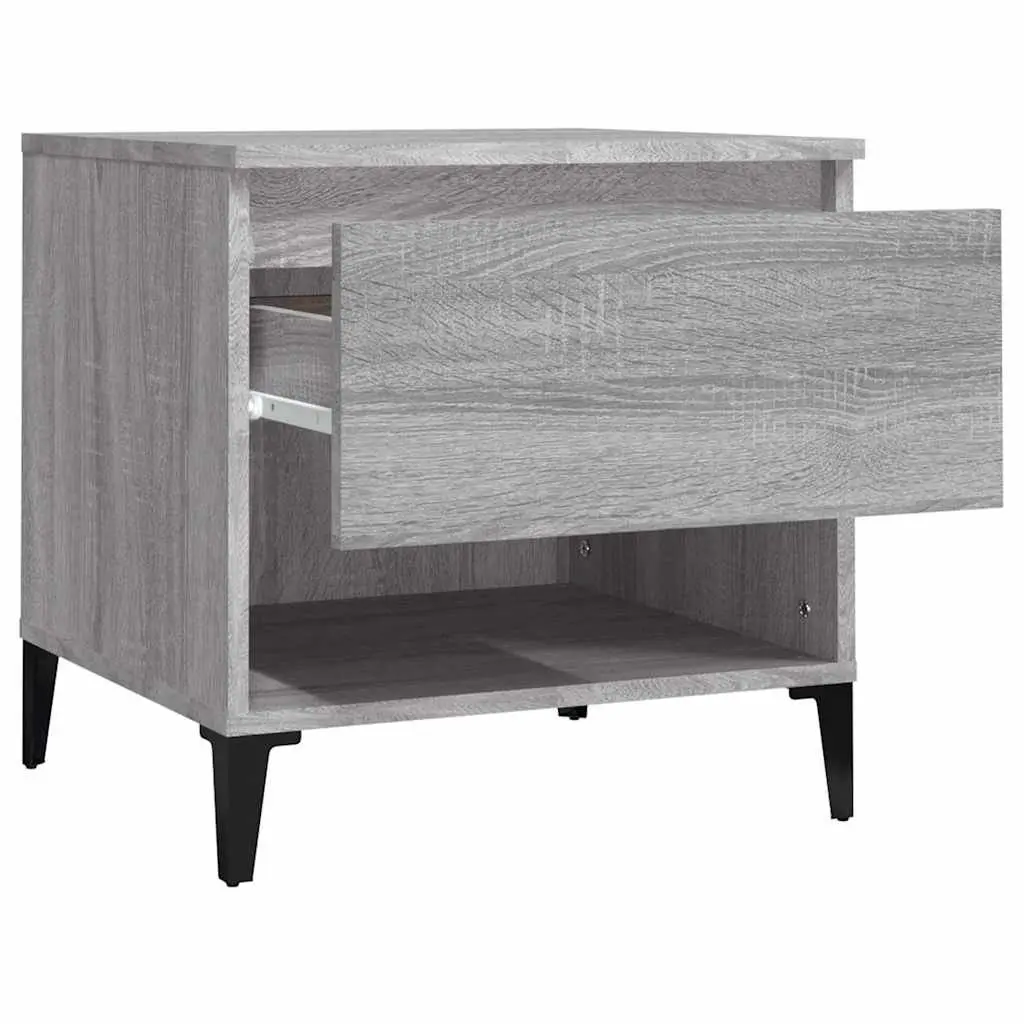 End Tables Engineered Wood Grey 50 x 46 x 50 cm 2 pcs Industrial Style with Drawer Storage Compartment
