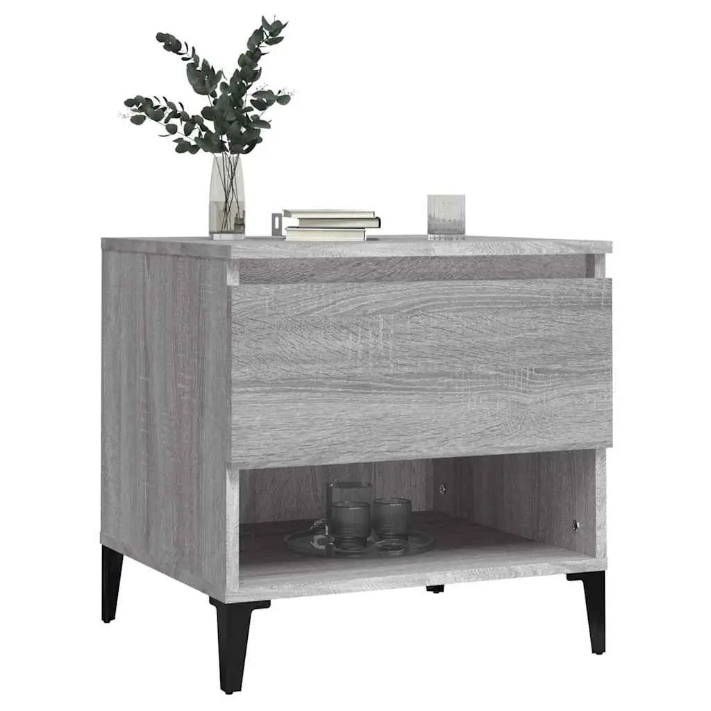 End Tables Engineered Wood Grey 50 x 46 x 50 cm 2 pcs Industrial Style with Drawer Storage Compartment