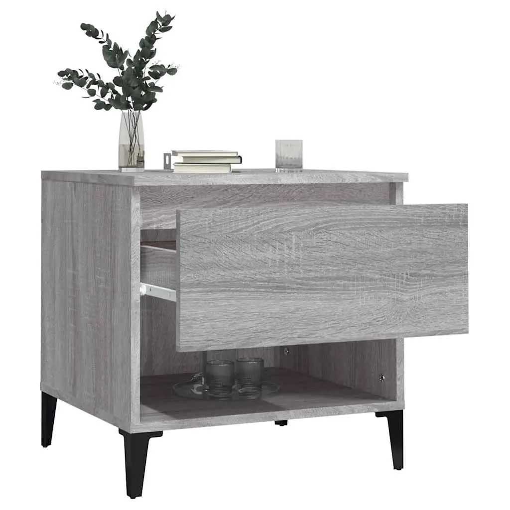 End Tables Engineered Wood Grey 50 x 46 x 50 cm 2 pcs Industrial Style with Drawer Storage Compartment
