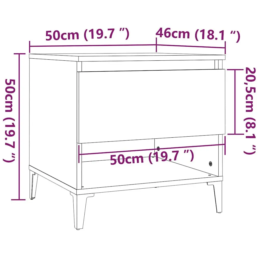 Brown Oak Engineered Wood End Tables 2 Piece with Drawer Storage for Living Room