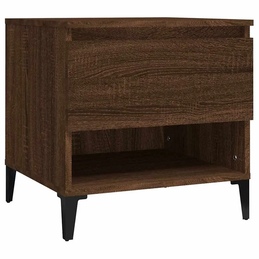 Brown Oak Engineered Wood End Tables 2 Piece with Drawer Storage for Living Room