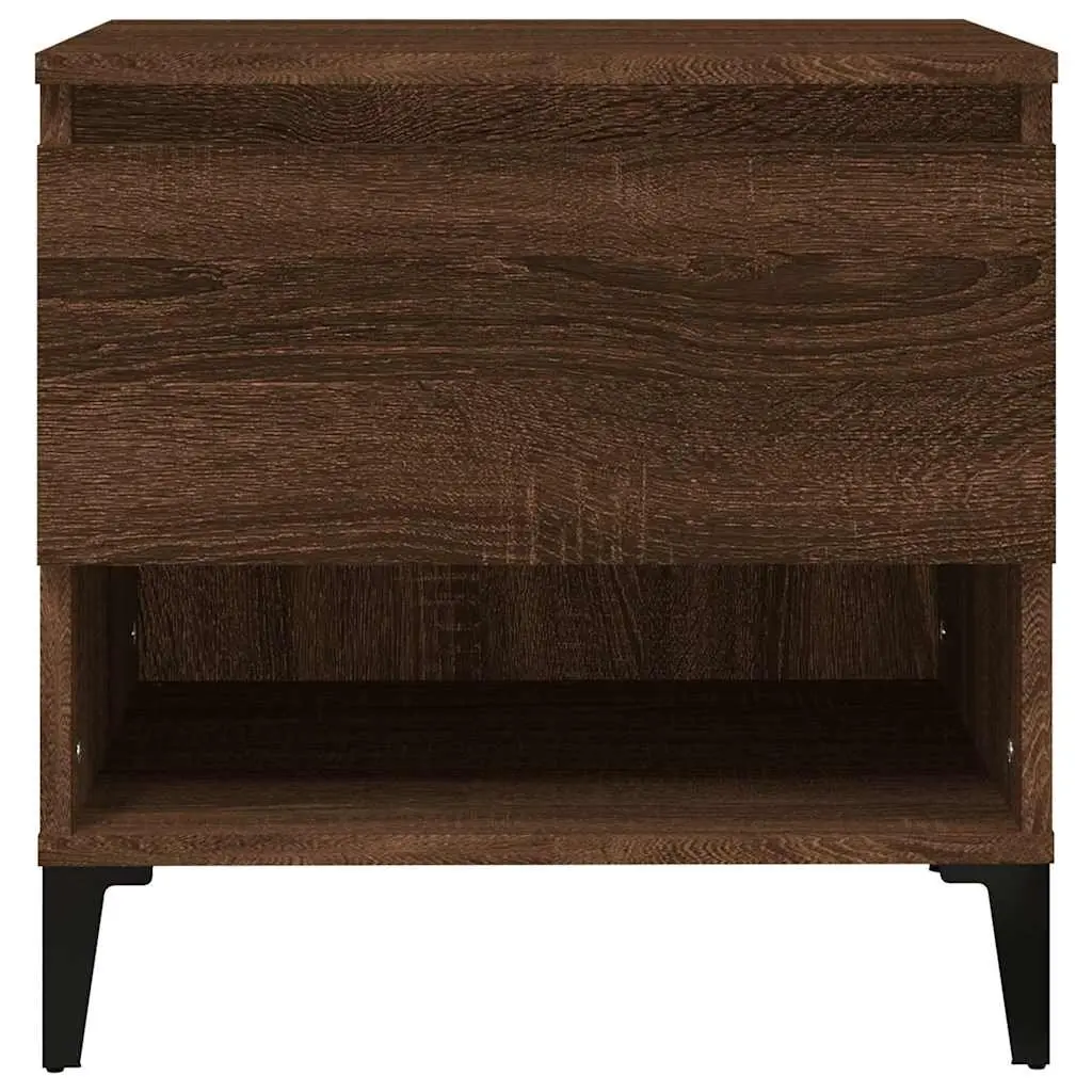 Brown Oak Engineered Wood End Tables 2 Piece with Drawer Storage for Living Room