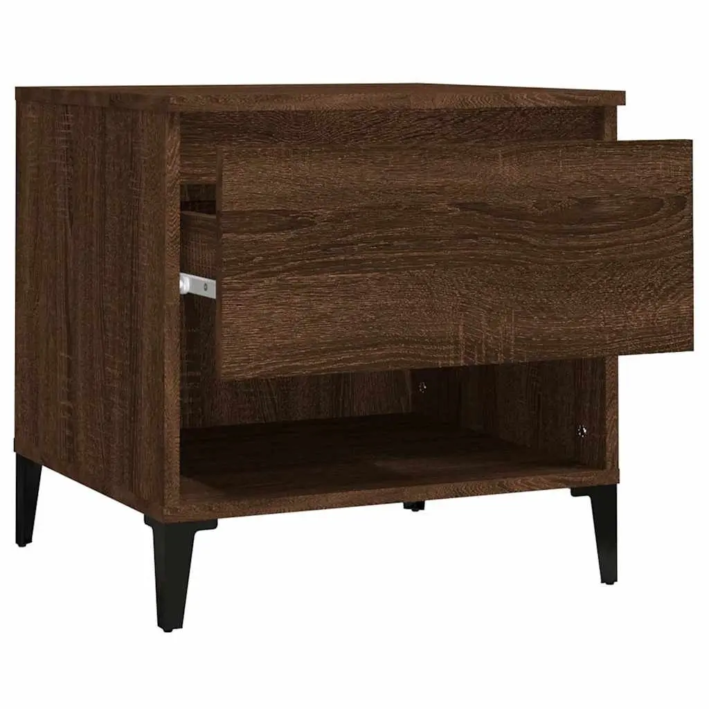 Brown Oak Engineered Wood End Tables 2 Piece with Drawer Storage for Living Room