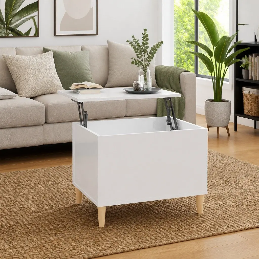 Coffee Table Engineered Wood Lift Top 60 x 44.5 x 45 cm White High Gloss