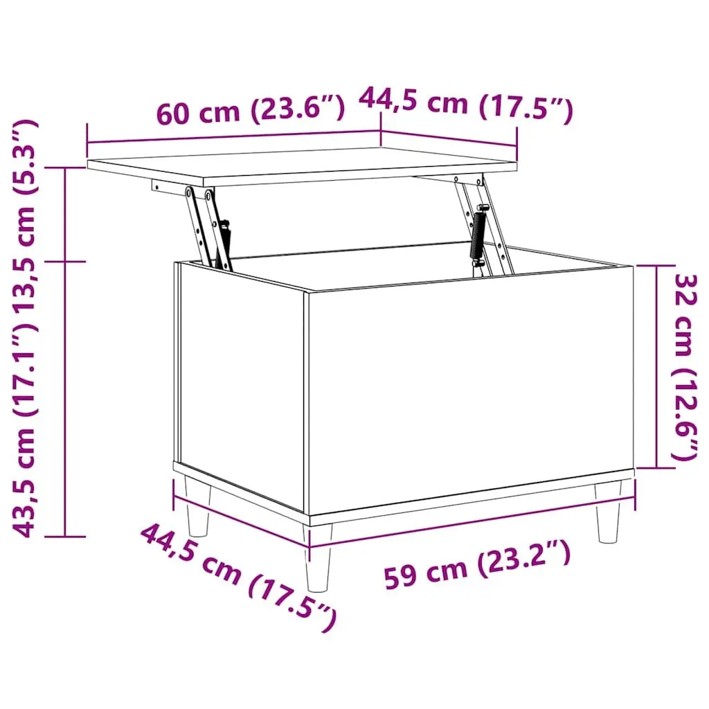 Brown Engineered Wood Coffee Table with Lift Top and Storage Compartment 60x44.5x45cm