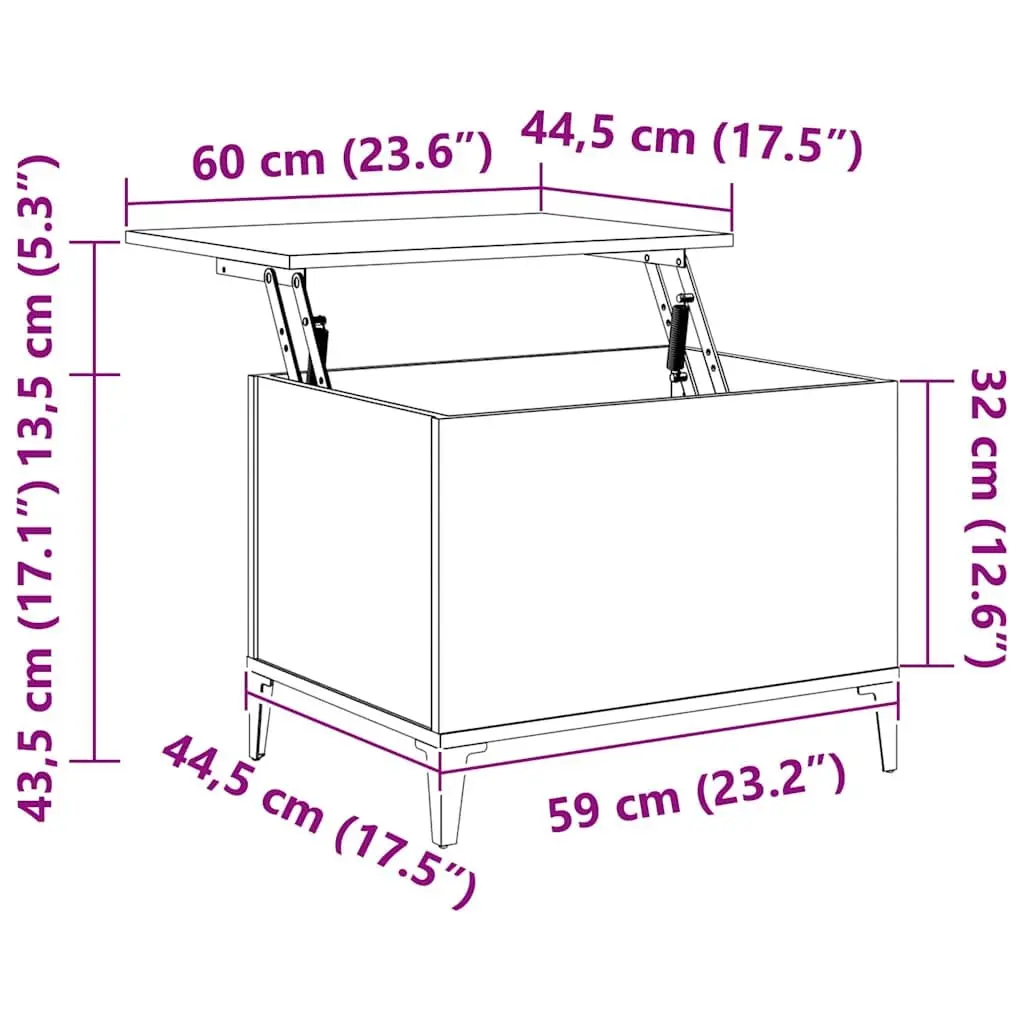 Lift-Top Coffee Table Smoked Oak Brown Engineered Wood Storage Accent Living