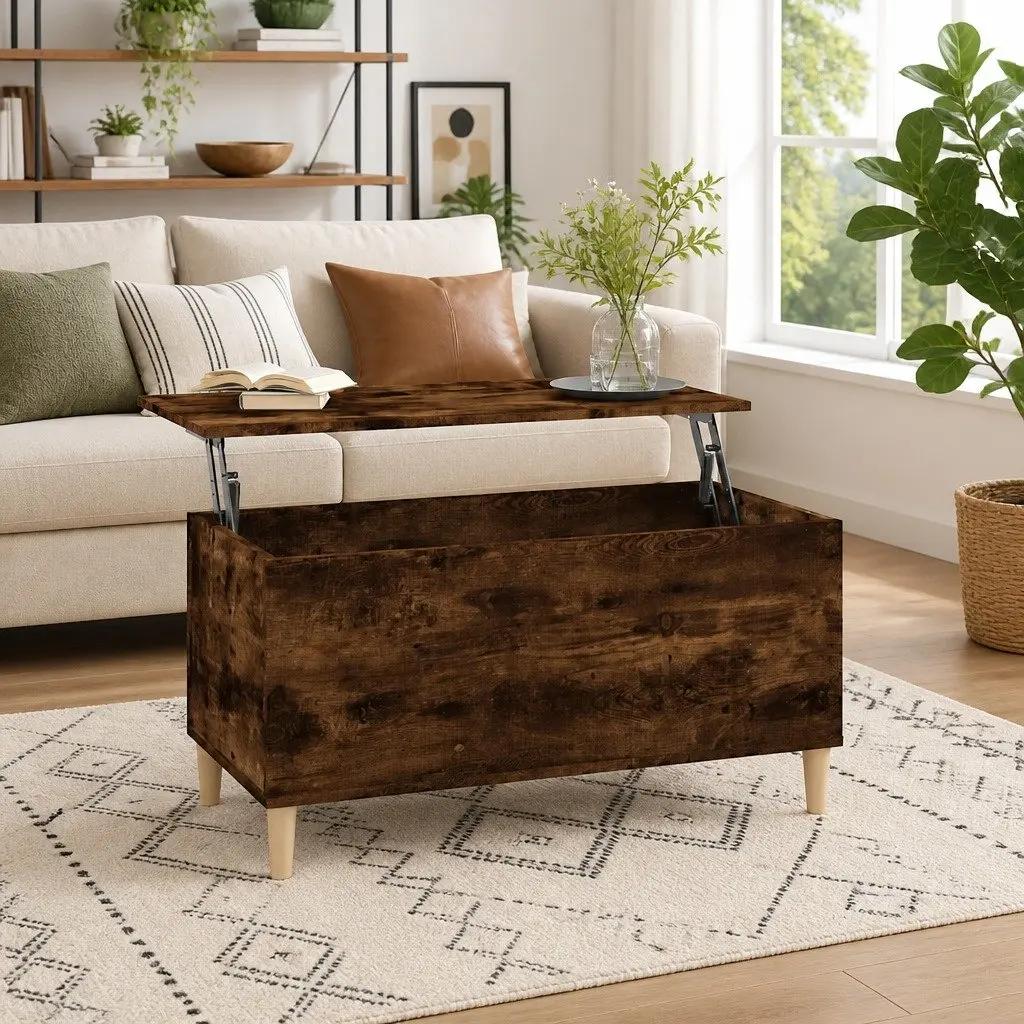 Lift Top Coffee Table Engineered Wood Smoked Oak Brown 90 x 44.5 x 45 cm