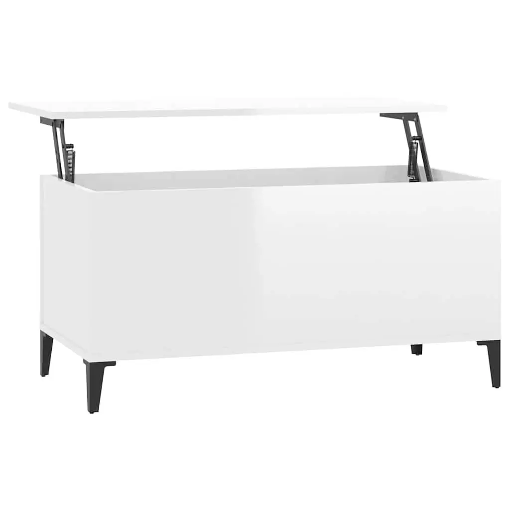 Coffee Table White High Gloss Lift Top Design Storage Compartment 90x44.5x45cm
