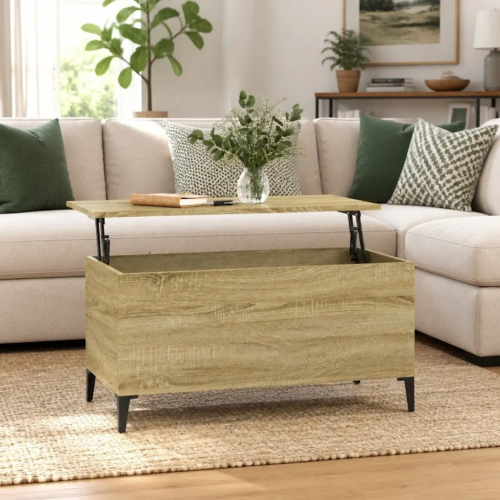 Brown Engineered Wood Coffee Table with Lift Top and Hidden Storage 90L x 44.5W x 45H cm