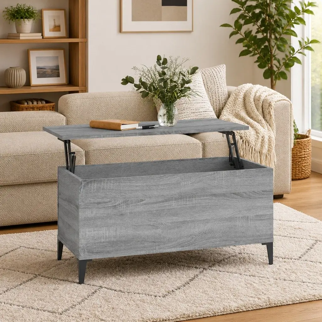 Lift-Top Coffee Table Grey Sonoma Engineered Wood Storage Compartment Living
