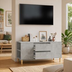 Grey TV Cabinet Modern Scandinavian Design 4 Compartments 2 Drawers Storage Unit