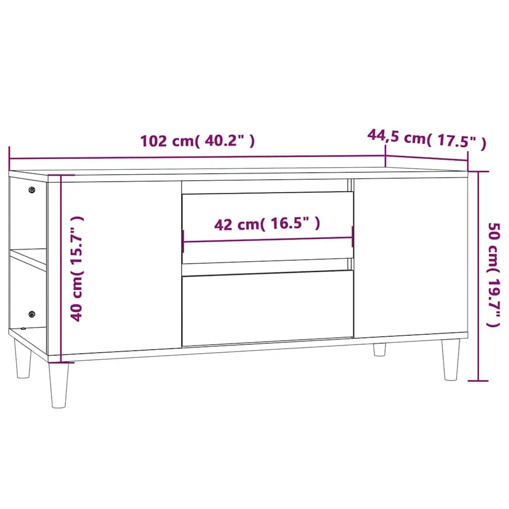 TV Cabinet Engineered Wood 102x44.5x50 cm Brown Storage Unit 4 Compartments 2 Drawers