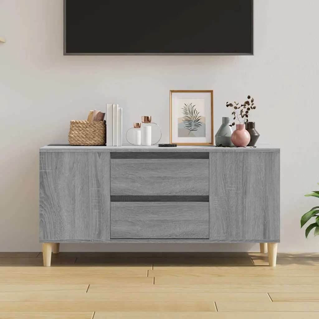 TV Cabinet Engineered Wood 102x44.5x50cm Grey Storage Unit with Drawers