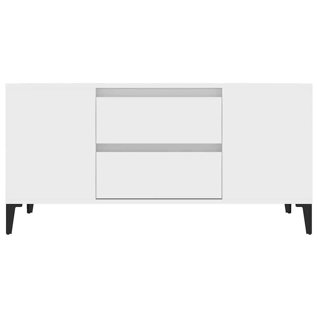 TV Cabinet White 102x44.5x50 cm with Open Compartments Drawers Storage Unit