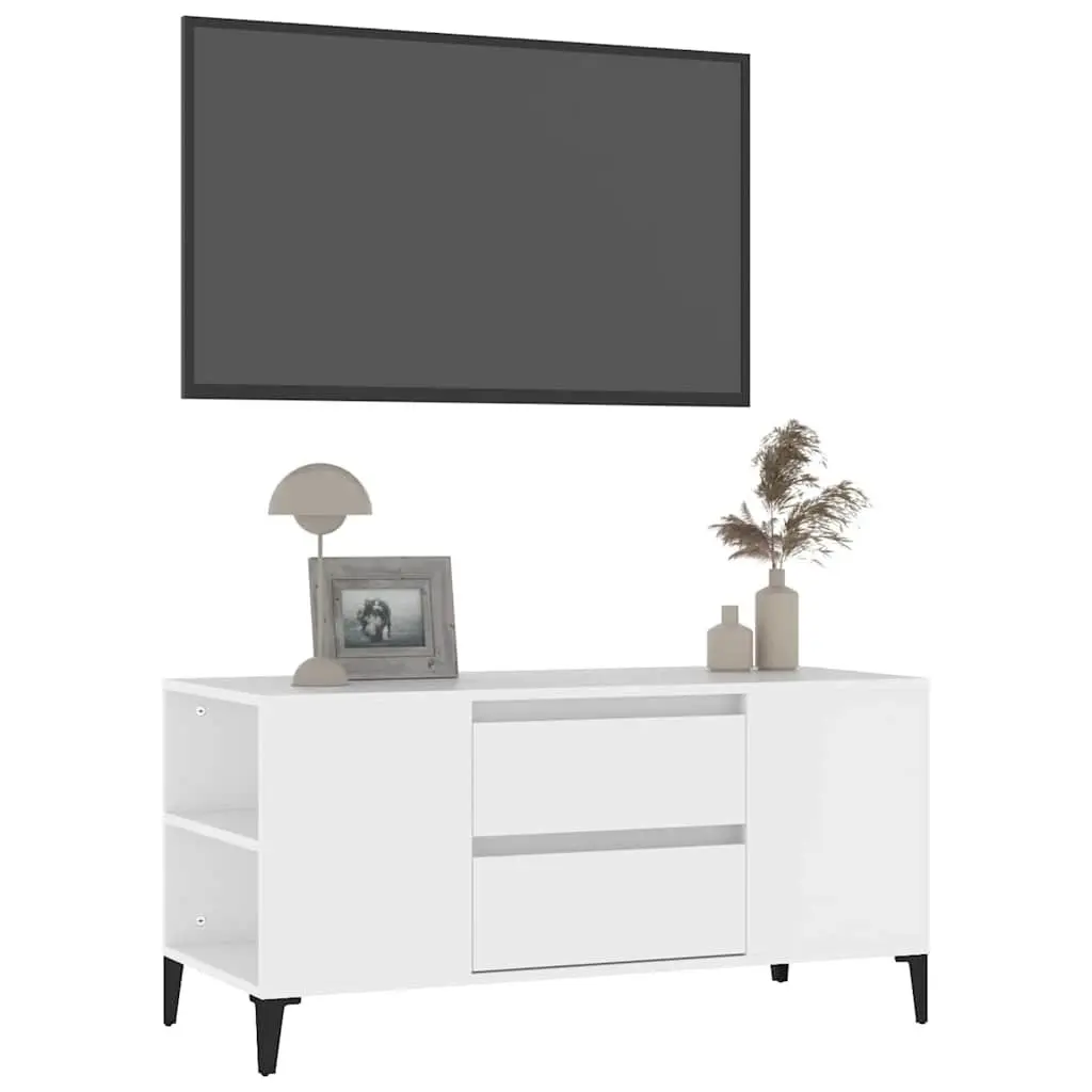 TV Cabinet White 102x44.5x50 cm with Open Compartments Drawers Storage Unit
