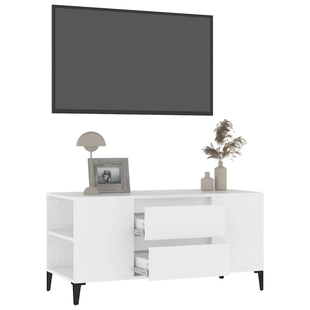 TV Cabinet White 102x44.5x50 cm with Open Compartments Drawers Storage Unit