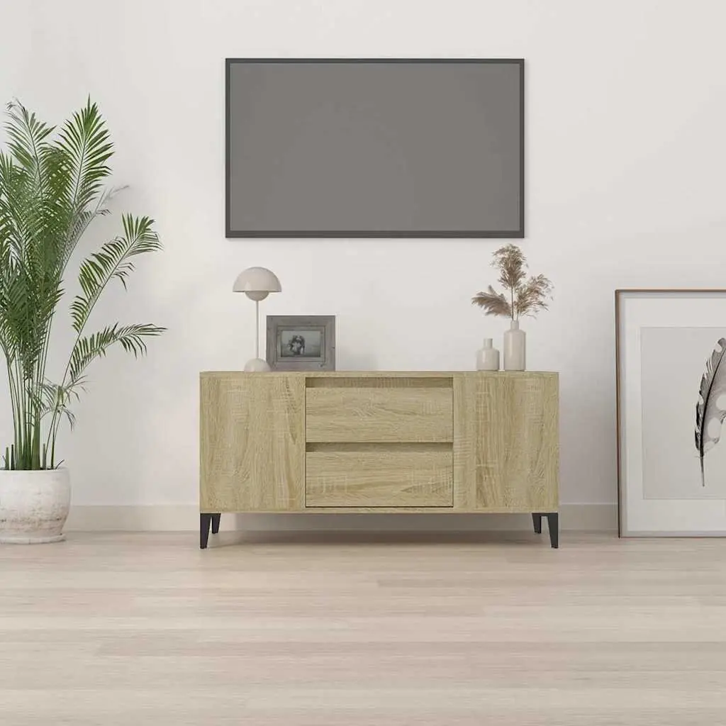 TV Stand Engineered Wood Brown Sonoma Oak Storage Unit with Drawers 102cm