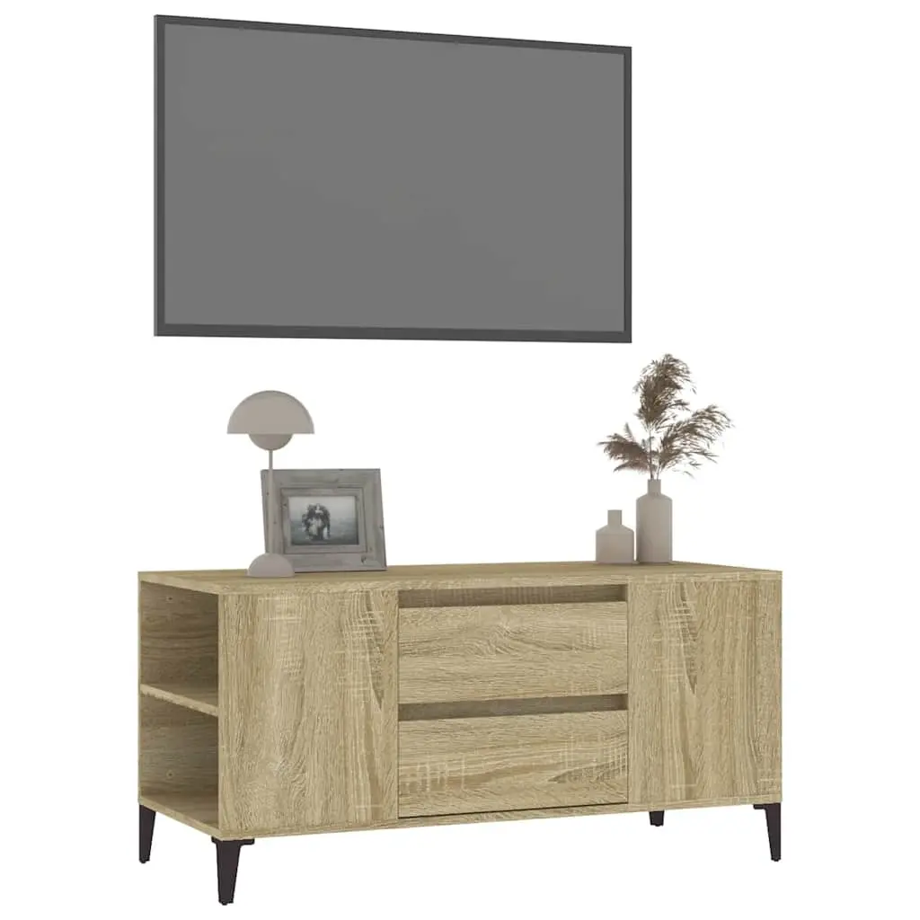 TV Stand Engineered Wood Brown Sonoma Oak Storage Unit with Drawers 102cm