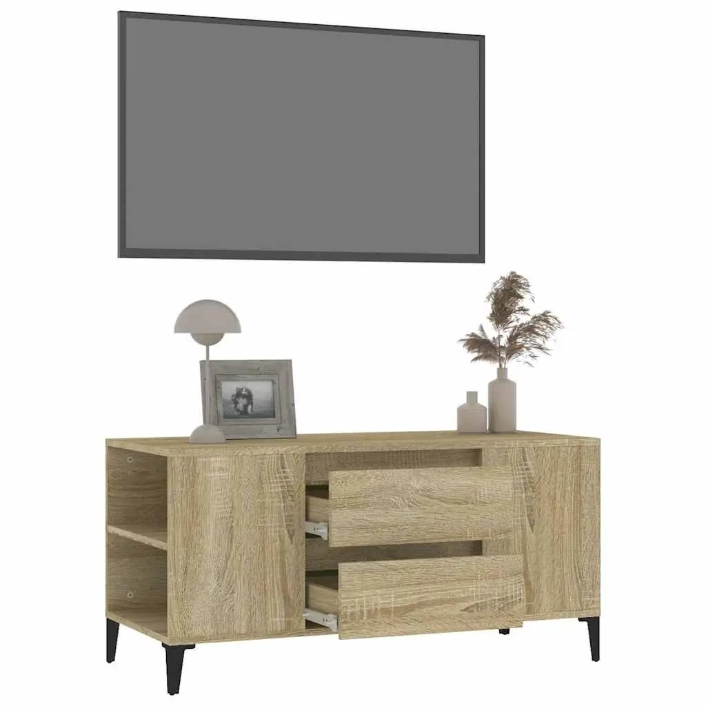 TV Stand Engineered Wood Brown Sonoma Oak Storage Unit with Drawers 102cm
