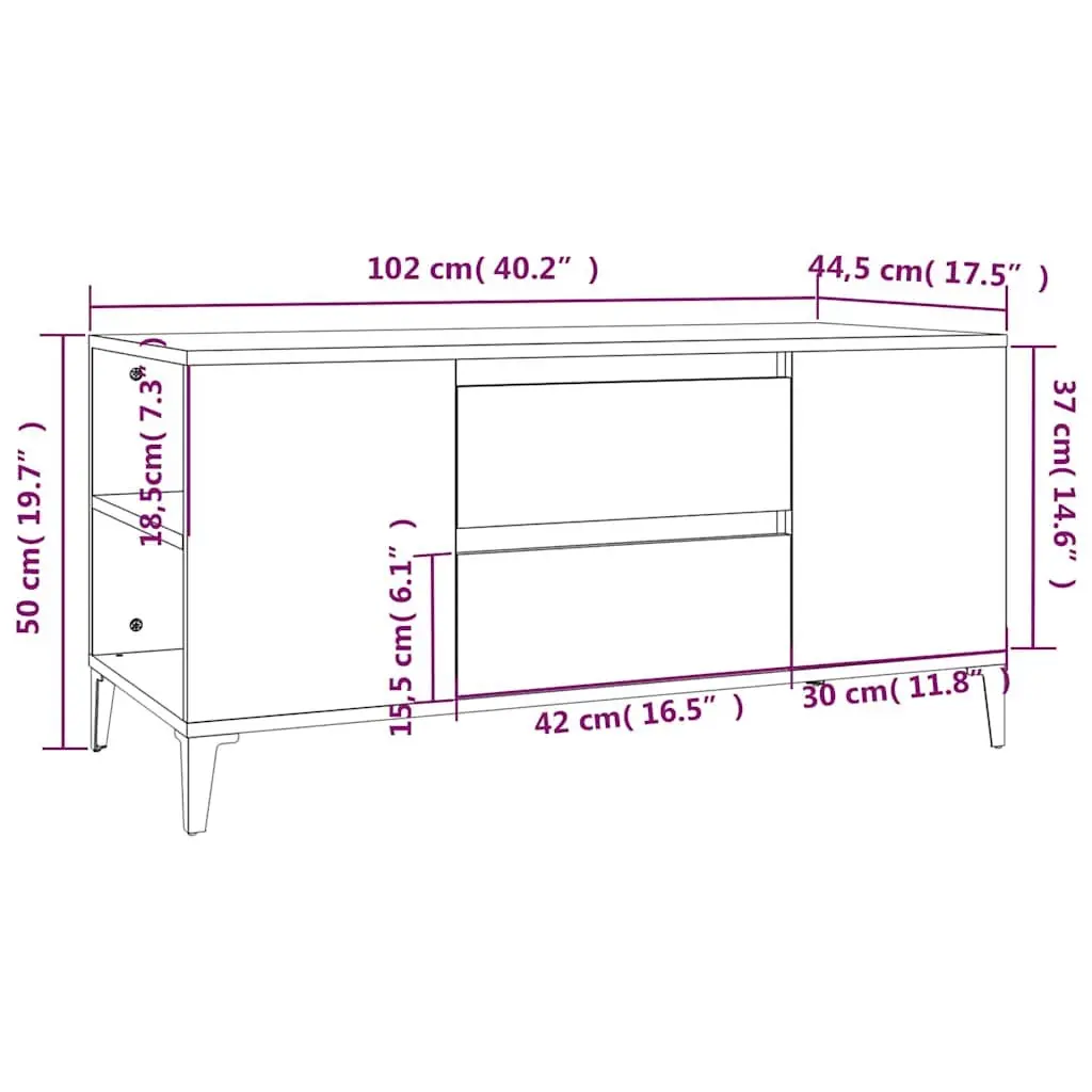 TV Stand Engineered Wood Brown Sonoma Oak Storage Unit with Drawers 102cm