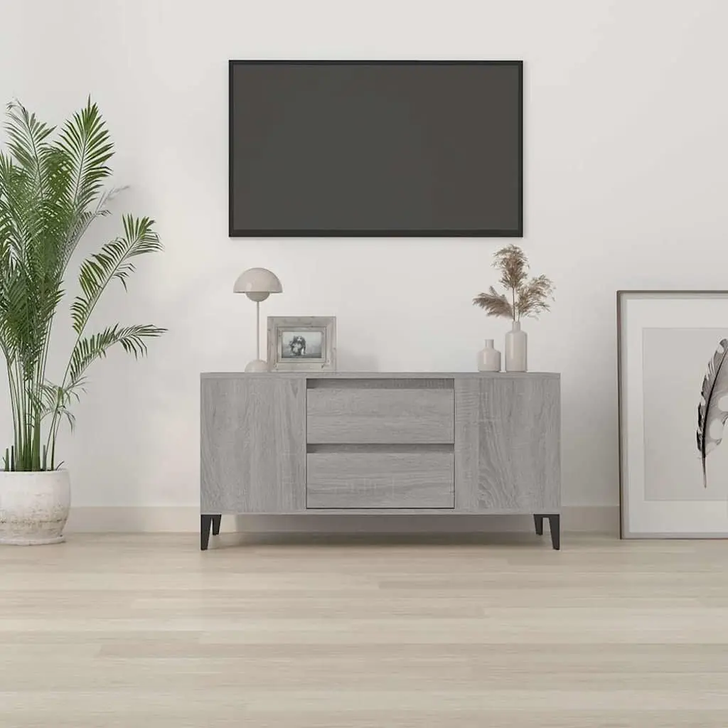 TV Cabinet Engineered Wood Grey Sonoma Industrial Style 4 Compartments 2 Drawers